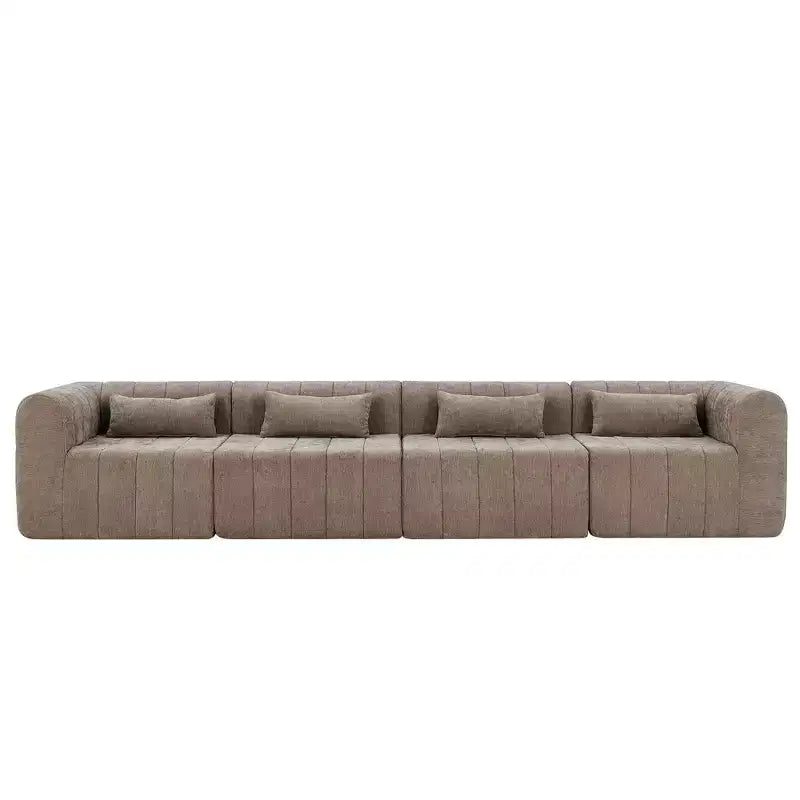 MAYEERTY 145.5-Inch Modular Sectional Sofa Beige Polyester Upholstery, 4-Piece Compressed Sponge Couch for Living Room