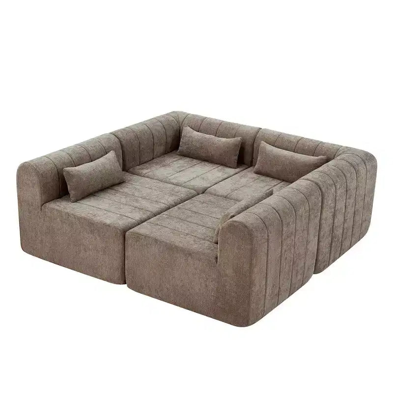 MAYEERTY 145.5-Inch Modular Sectional Sofa Beige Polyester Upholstery, 4-Piece Compressed Sponge Couch for Living Room