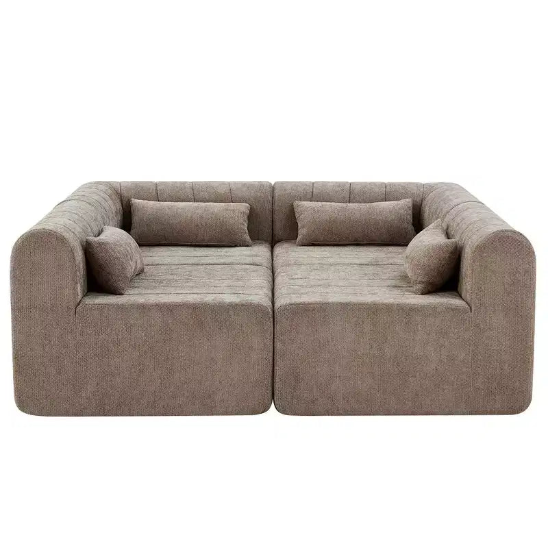 MAYEERTY 145.5-Inch Modular Sectional Sofa Beige Polyester Upholstery, 4-Piece Compressed Sponge Couch for Living Room