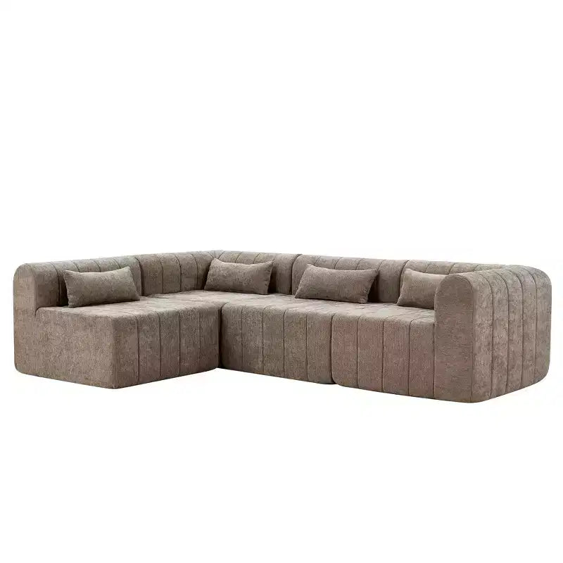 MAYEERTY 145.5-Inch Modular Sectional Sofa Beige Polyester Upholstery, 4-Piece Compressed Sponge Couch for Living Room