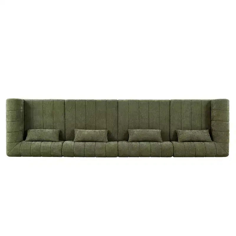 MAYEERTY 145.5-Inch Modular Sectional Sofa Beige Polyester Upholstery, 4-Piece Compressed Sponge Couch for Living Room