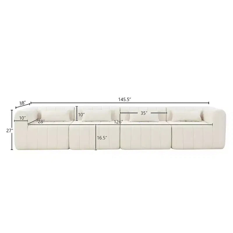 MAYEERTY 145.5-Inch Modular Sectional Sofa Beige Polyester Upholstery, 4-Piece Compressed Sponge Couch for Living Room
