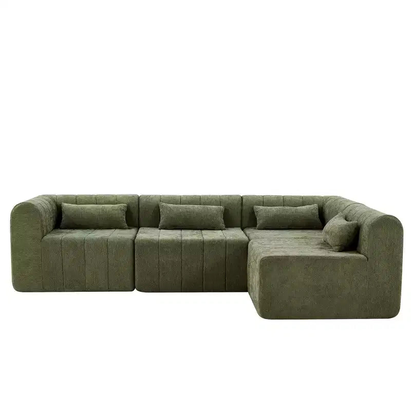 MAYEERTY 145.5-Inch Modular Sectional Sofa Beige Polyester Upholstery, 4-Piece Compressed Sponge Couch for Living Room