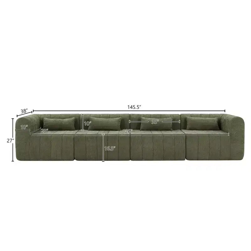 MAYEERTY 145.5-Inch Modular Sectional Sofa Beige Polyester Upholstery, 4-Piece Compressed Sponge Couch for Living Room