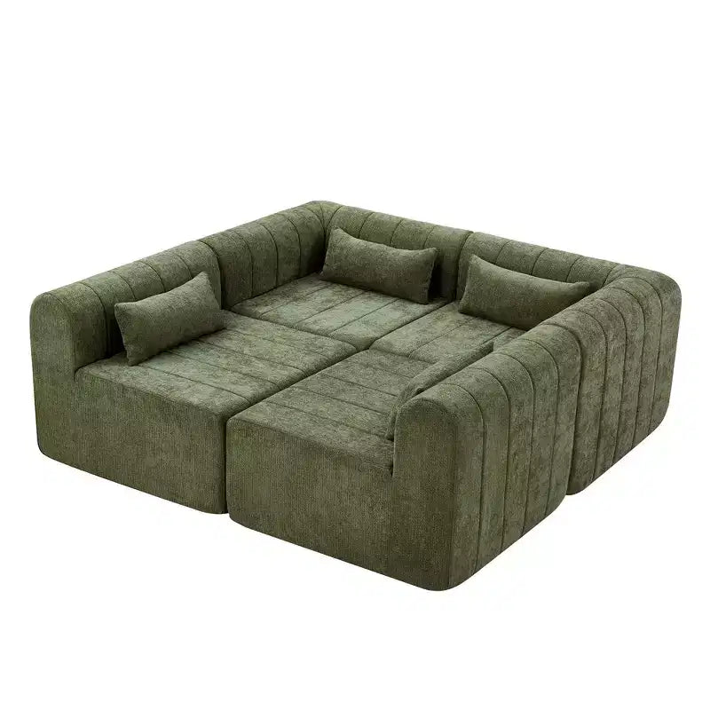 MAYEERTY 145.5-Inch Modular Sectional Sofa Beige Polyester Upholstery, 4-Piece Compressed Sponge Couch for Living Room