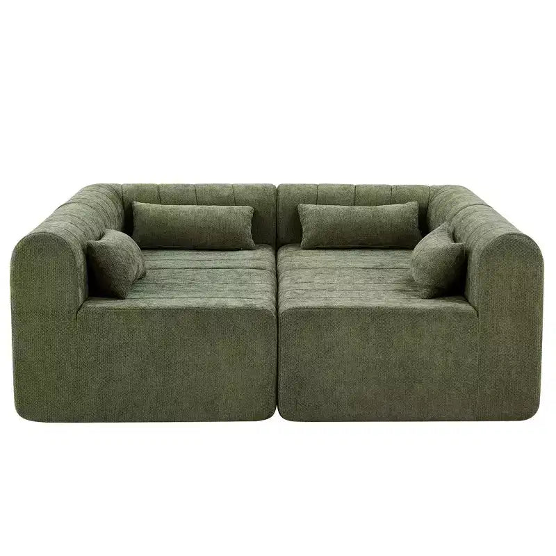 MAYEERTY 145.5-Inch Modular Sectional Sofa Beige Polyester Upholstery, 4-Piece Compressed Sponge Couch for Living Room