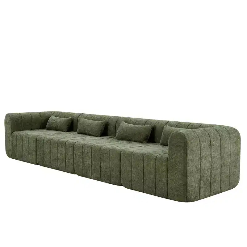 MAYEERTY 145.5-Inch Modular Sectional Sofa Beige Polyester Upholstery, 4-Piece Compressed Sponge Couch for Living Room