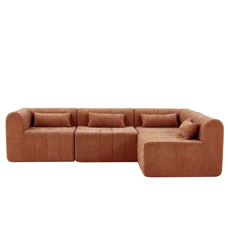 MAYEERTY 145.5-Inch Modular Sectional Sofa Beige Polyester Upholstery, 4-Piece Compressed Sponge Couch for Living Room