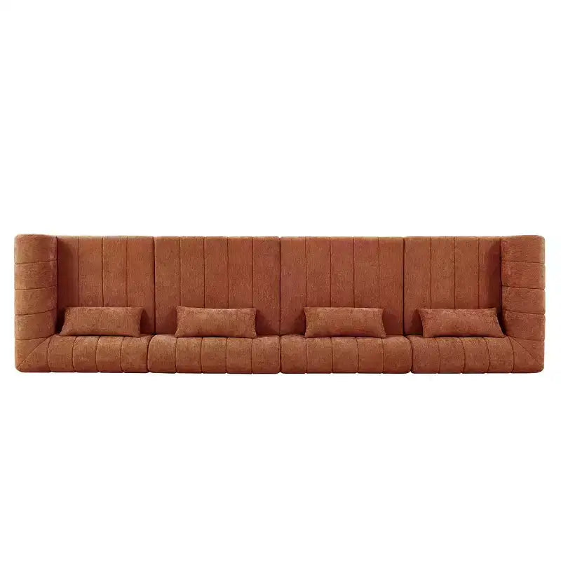 MAYEERTY 145.5-Inch Modular Sectional Sofa Beige Polyester Upholstery, 4-Piece Compressed Sponge Couch for Living Room