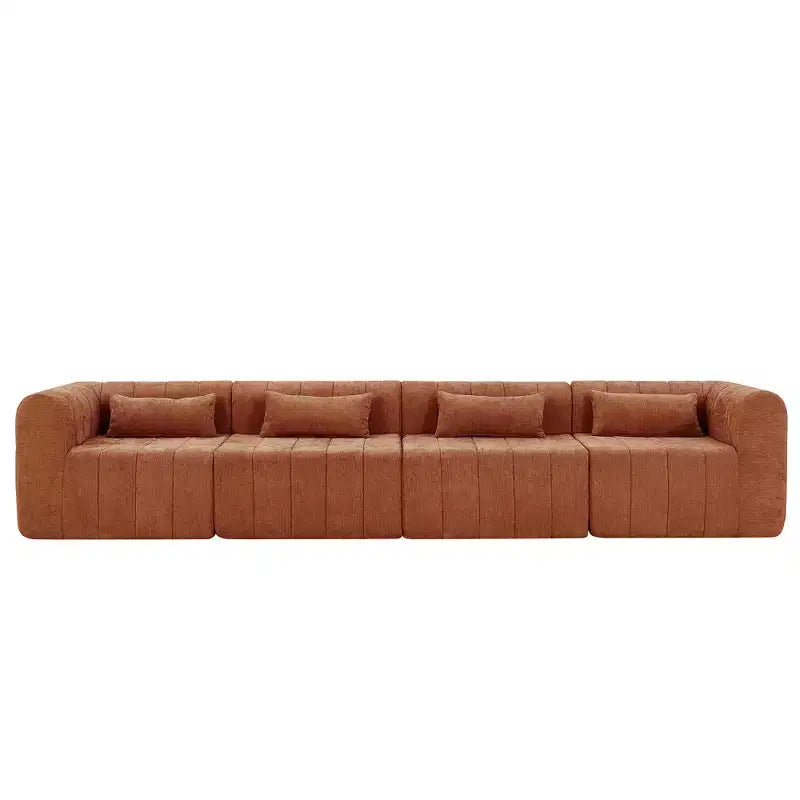 MAYEERTY 145.5-Inch Modular Sectional Sofa Beige Polyester Upholstery, 4-Piece Compressed Sponge Couch for Living Room