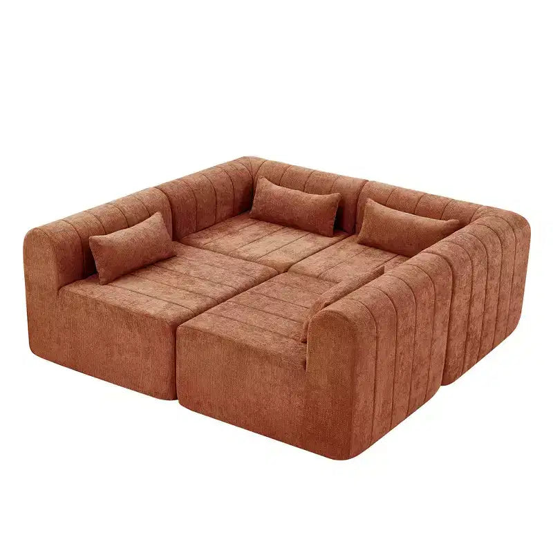 MAYEERTY 145.5-Inch Modular Sectional Sofa Beige Polyester Upholstery, 4-Piece Compressed Sponge Couch for Living Room