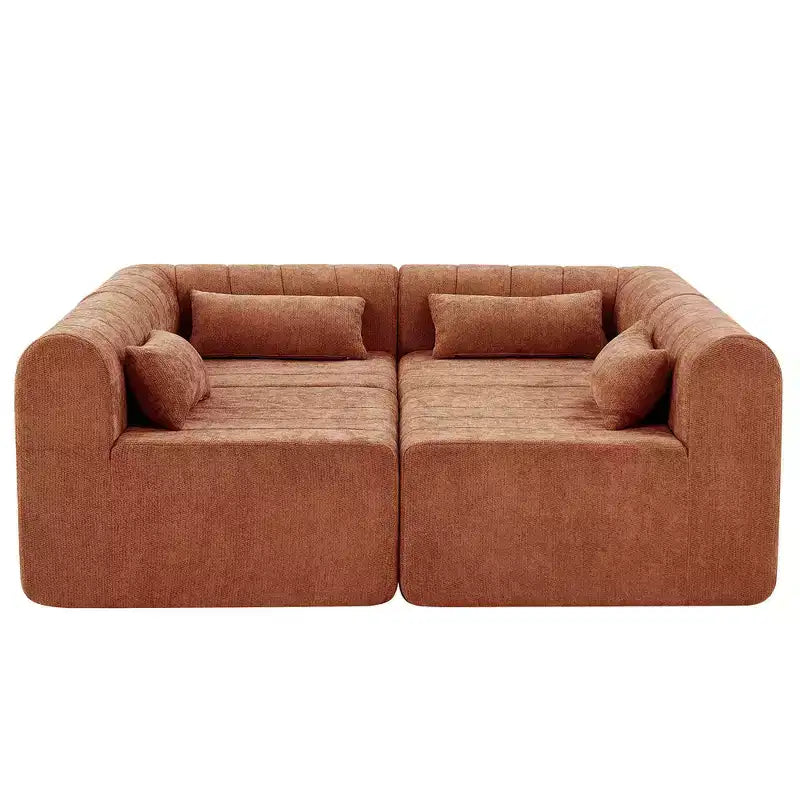 MAYEERTY 145.5-Inch Modular Sectional Sofa Beige Polyester Upholstery, 4-Piece Compressed Sponge Couch for Living Room