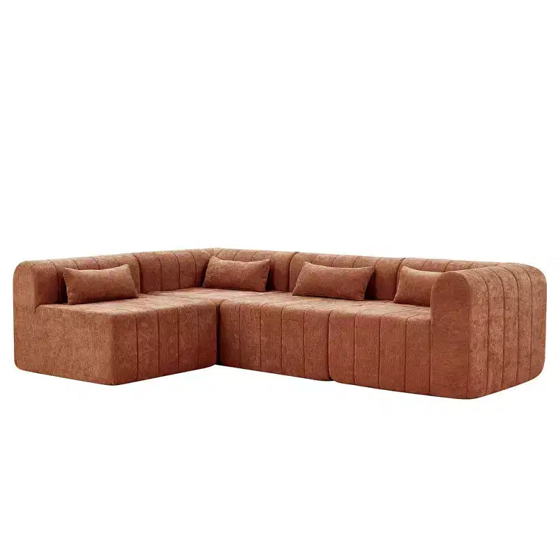 MAYEERTY 145.5-Inch Modular Sectional Sofa Beige Polyester Upholstery, 4-Piece Compressed Sponge Couch for Living Room