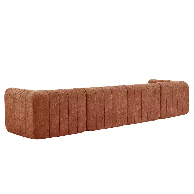 MAYEERTY 145.5-Inch Modular Sectional Sofa Beige Polyester Upholstery, 4-Piece Compressed Sponge Couch for Living Room