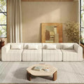 MAYEERTY 145.5-Inch Modular Sectional Sofa Beige Polyester Upholstery, 4-Piece Compressed Sponge Couch for Living Room