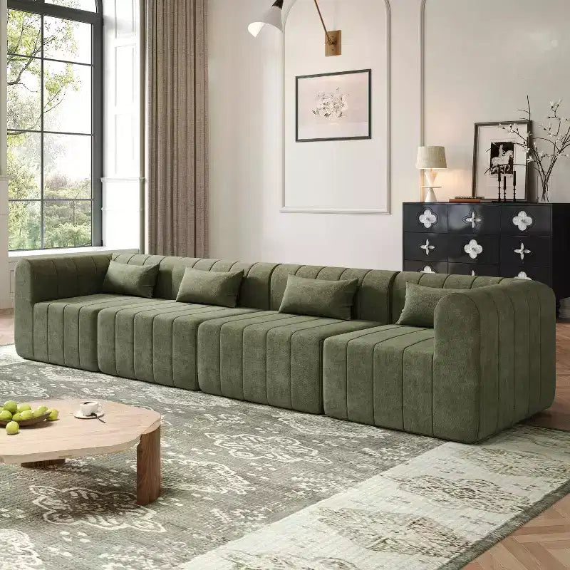 MAYEERTY Sofá Seccional Modular de 145.5 Pulgadas, Tapicería de Poliéster Beige, Sofá de Esponja Comprimida de 4 Piezas para Sala de Estar