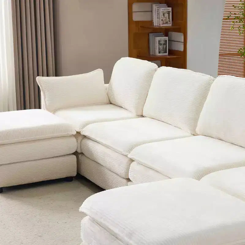 MAYEERTY 54-Inch Plush Cloud Modular Sofa, Single with Ottoman, Beige Chenille Cushion & Pillow, Compact for Home