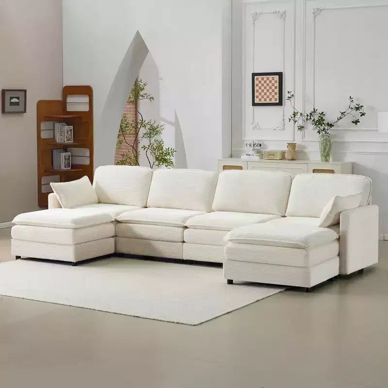 MAYEERTY 54-Inch Plush Cloud Modular Sofa, Single with Ottoman, Beige Chenille Cushion & Pillow, Compact for Home