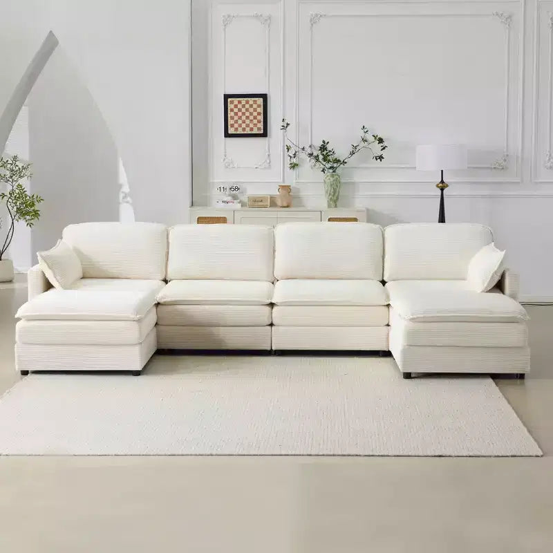 MAYEERTY 54-Inch Plush Cloud Modular Sofa, Single with Ottoman, Beige Chenille Cushion & Pillow, Compact for Home