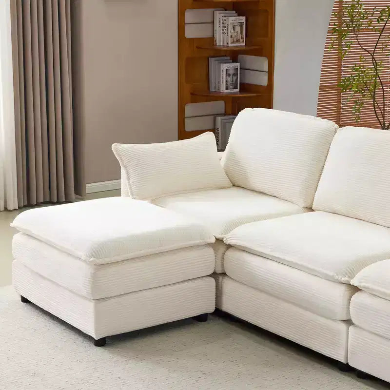 MAYEERTY 54-Inch Plush Cloud Modular Sofa, Single with Ottoman, Beige Chenille Cushion & Pillow, Compact for Home