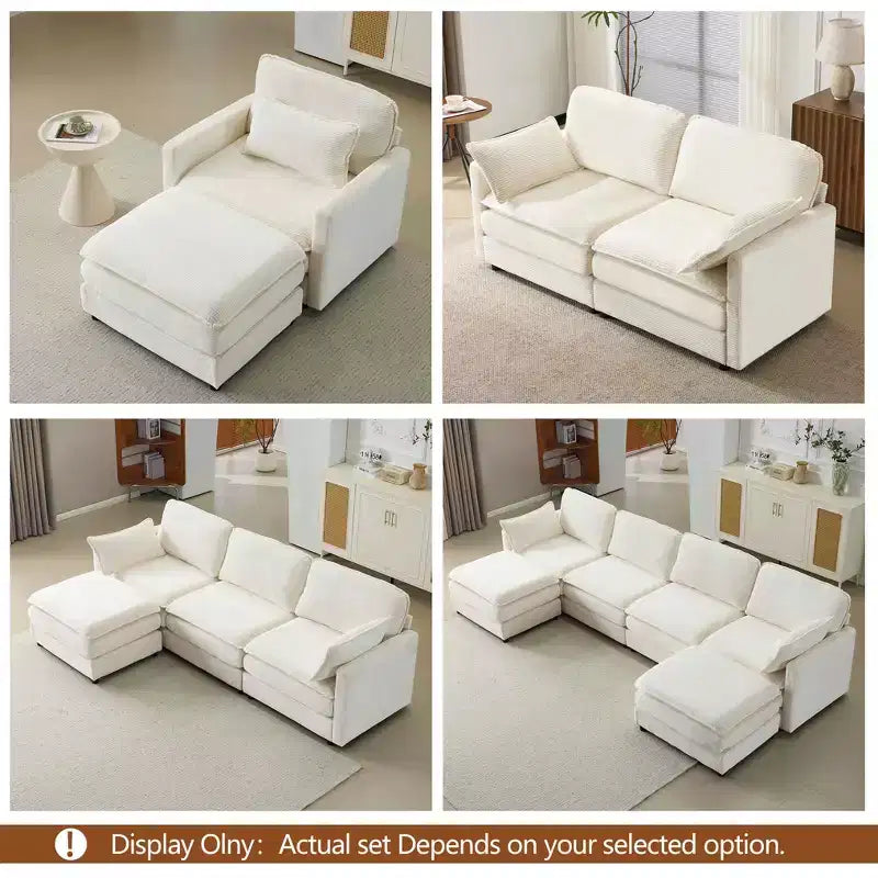MAYEERTY 54-Inch Plush Cloud Modular Sofa, Single with Ottoman, Beige Chenille Cushion & Pillow, Compact for Home