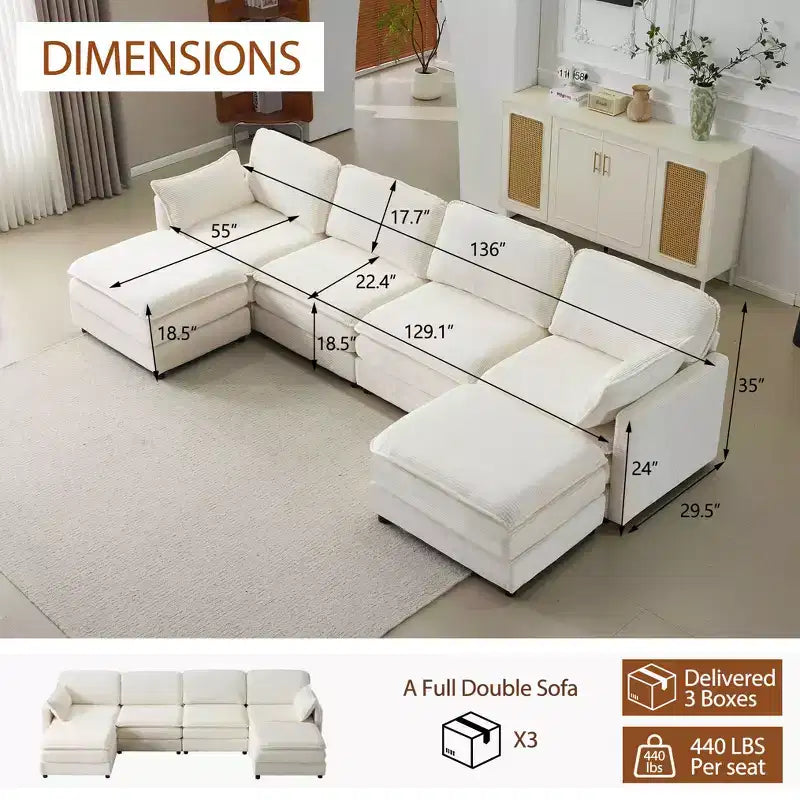 MAYEERTY 54-Inch Plush Cloud Modular Sofa, Single with Ottoman, Beige Chenille Cushion & Pillow, Compact for Home