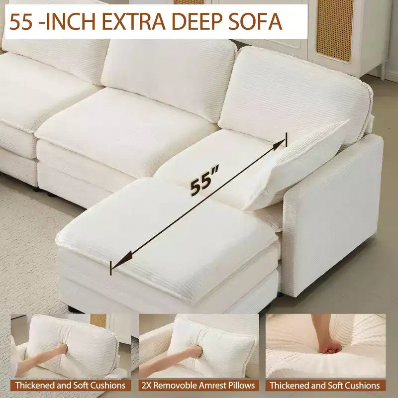 MAYEERTY 54-Inch Plush Cloud Modular Sofa, Single with Ottoman, Beige Chenille Cushion & Pillow, Compact for Home