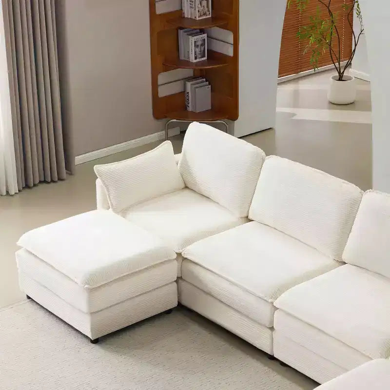 MAYEERTY 54-Inch Plush Cloud Modular Sofa, Single with Ottoman, Beige Chenille Cushion & Pillow, Compact for Home