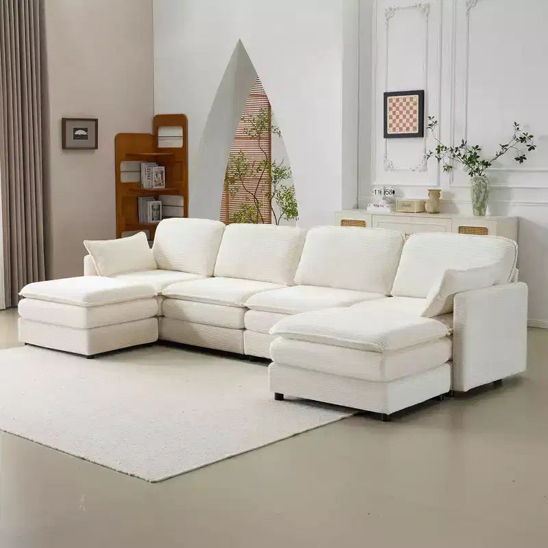 MAYEERTY 54-Inch Plush Cloud Modular Sofa, Single with Ottoman, Beige Chenille Cushion & Pillow, Compact for Home