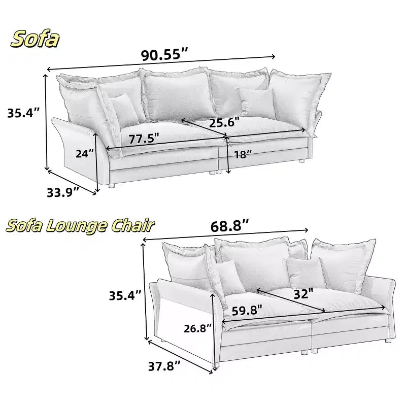 Sofa Modular Sectional, Deep Seat Couch with Large Pillows, Upholstered Sleeper Sofa for Apartment, Living Room, Hotel, Studio, Office