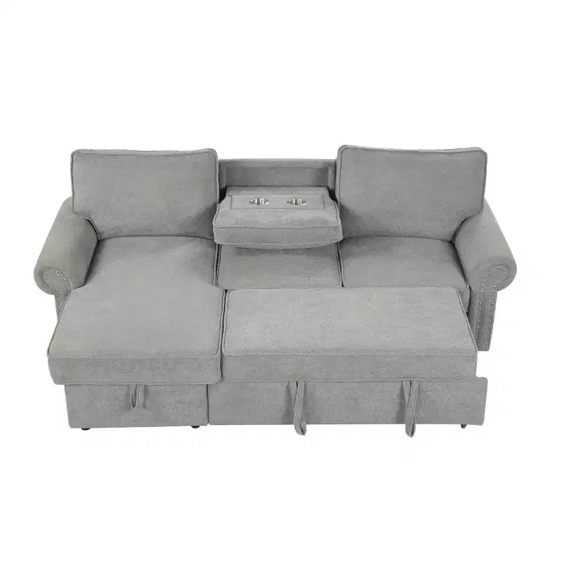 95 Modern Fabric Sectional Sofa with Storage Chaise and Pull-Down Backrest, Convertible Sleeper Sofa for Living Room or Family Room-Panipeachy