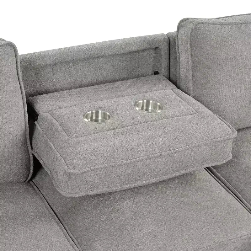 95 Modern Fabric Sectional Sofa with Storage Chaise and Pull-Down Backrest, Convertible Sleeper Sofa for Living Room or Family Room-Panipeachy