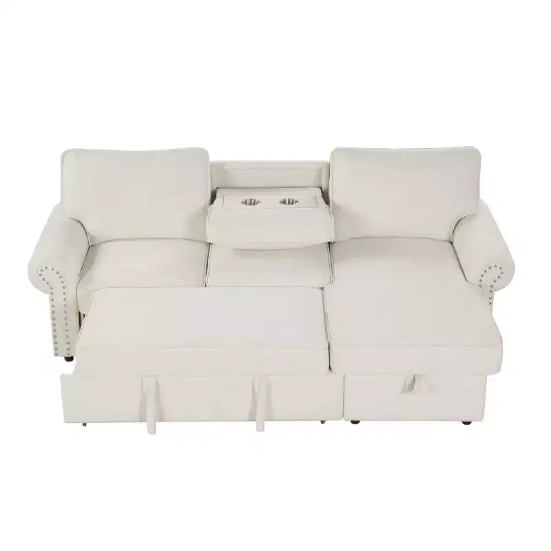 95 Modern Fabric Sectional Sofa with Storage Chaise and Pull-Down Backrest, Convertible Sleeper Sofa for Living Room or Family Room-Panipeachy