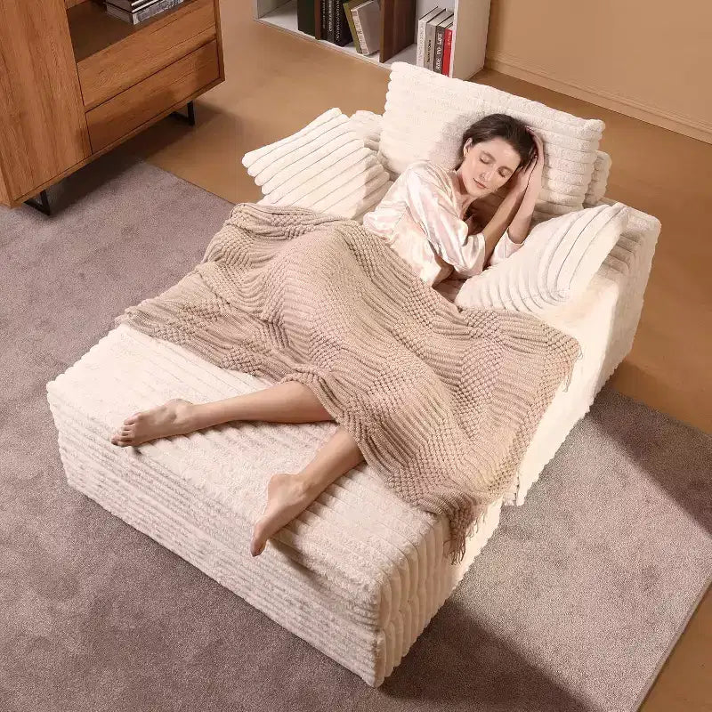 Oversized Chaise Lounge Chair Indoor with Storage Ottoman, Upholstered Corduroy Sofa Bed Cloud Couch with 3 Pillows, Single Sleeper Sofa Chair