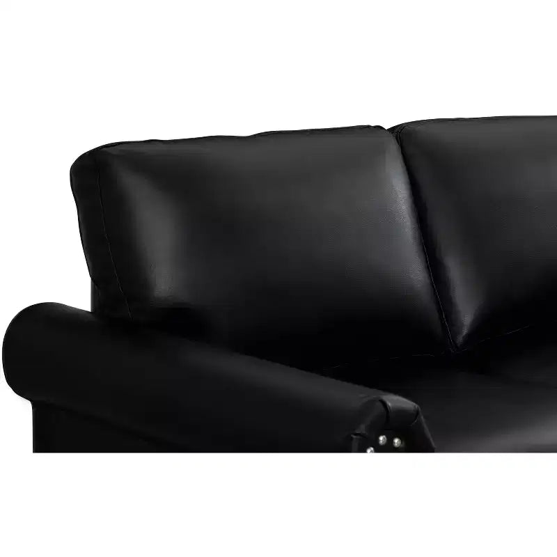 MAYEERTY 3 Pieces Sectional Faux Leather Sofa with Storage Silver Nails for Living Room Black