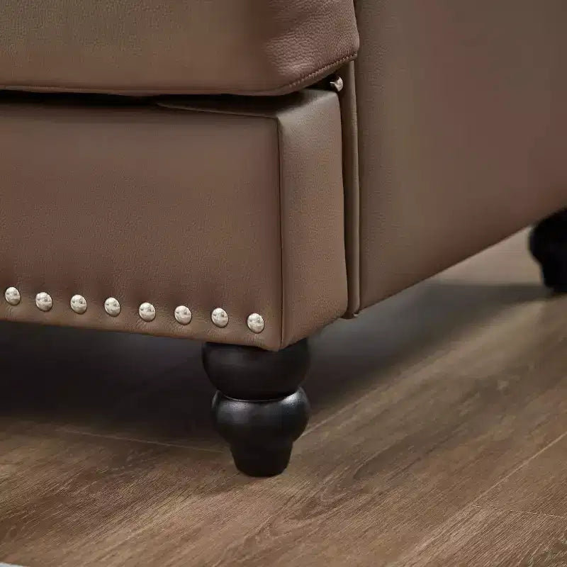 MAYEERTY Modern Sectional Sofas Classic Design with Nails Liing Room 5 Seaters Faux Leather Upgolstered Brown