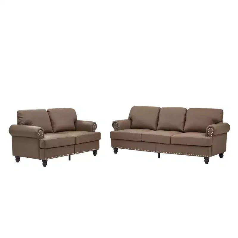 MAYEERTY Modern Sectional Sofas Classic Design with Nails Liing Room 5 Seaters Faux Leather Upgolstered Brown