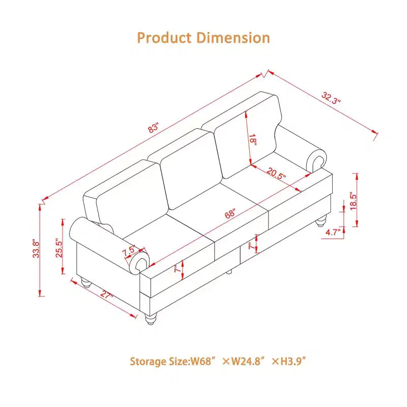 MAYEERTY Modern Sectional Sofas Classic Design with Nails Liing Room 5 Seaters Faux Leather Upgolstered Brown