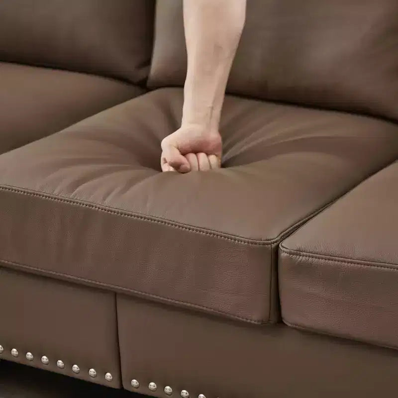 MAYEERTY Modern Sectional Sofas Classic Design with Nails Liing Room 5 Seaters Faux Leather Upgolstered Brown