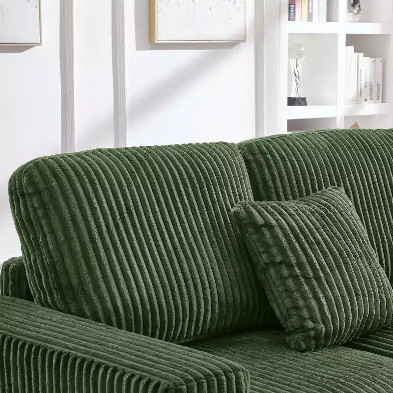MAYEERTY 93 Sectional Sofa L Shaped Sofa Couch with Reversible Chaise Lounge Upgolstered Soft Curduroy Couch for Living Room Green