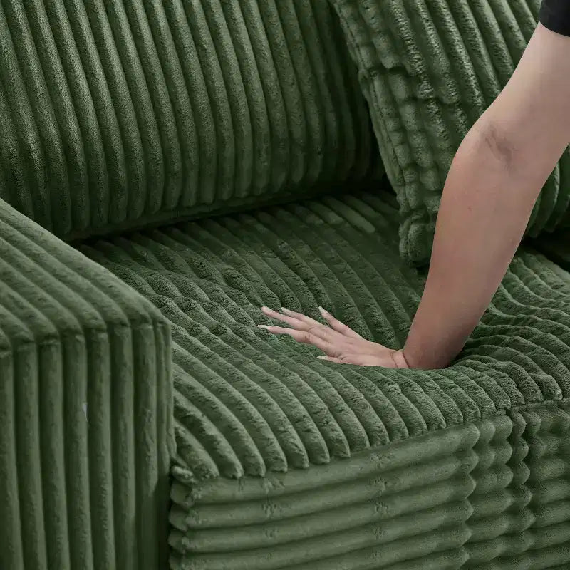 MAYEERTY 93 Sectional Sofa L Shaped Sofa Couch with Reversible Chaise Lounge Upgolstered Soft Curduroy Couch for Living Room Green