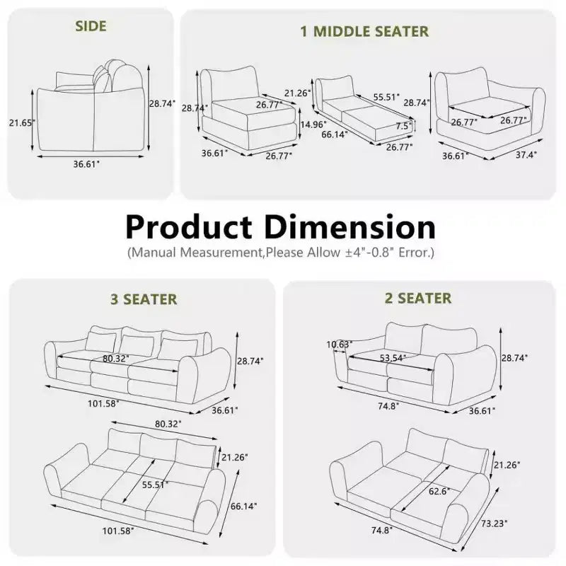 Modern Modular Sectional Sofa, Convertible Folding Sleeper Sofa Bed, Soft Chenille Compressed Sofa for Living Room, Bedroom-Panipeachy