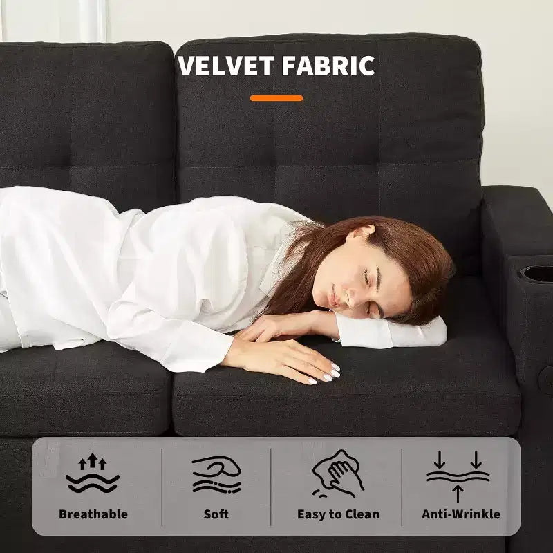 84'' Sofa Bedl-Shaped Sectional Sleeper Sofa with Pull Out BedReversible Storage Chaises Hidden Storage ArmrestsCup Holders & USB Charging Ports