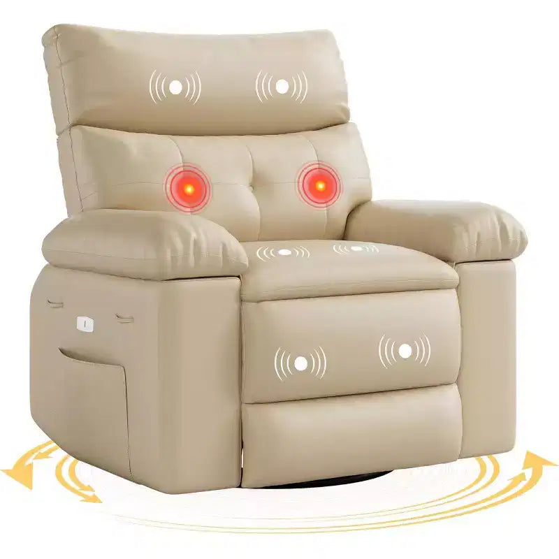 Oversized Recliner Chair with Heat & Massage, Rocking Manual Recliner with Remote for Adults, Living Room/Bedroom/Nursery, Creamy