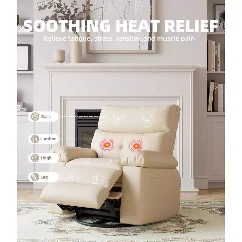 Oversized Recliner Chair with Heat & Massage, Rocking Manual Recliner with Remote for Adults, Living Room/Bedroom/Nursery, Creamy