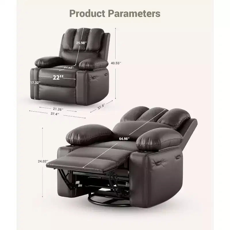 Oversized Recliner Chair with Heat & Massage, Rocking Manual Recliner with Remote for Adults, Living Room/Bedroom/Nursery, Creamy