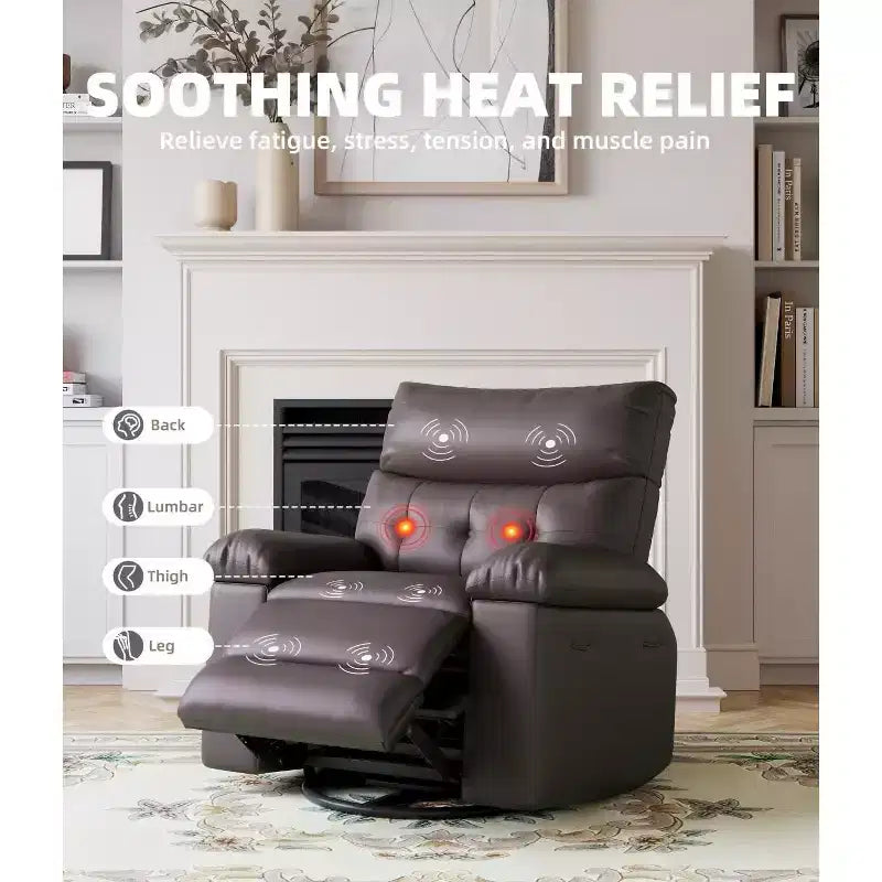 Oversized Recliner Chair with Heat & Massage, Rocking Manual Recliner with Remote for Adults, Living Room/Bedroom/Nursery, Creamy