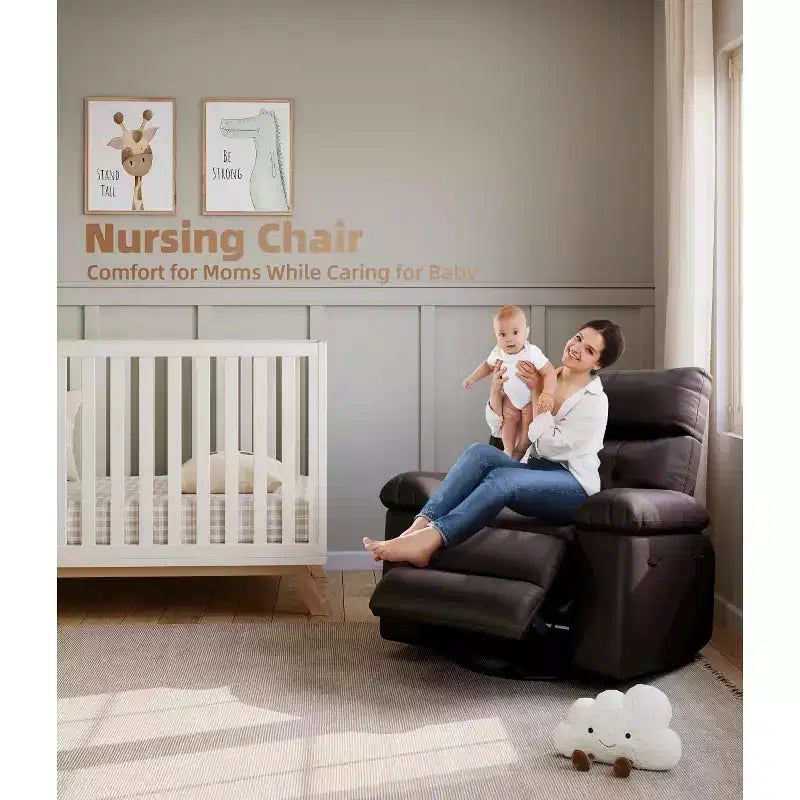 Oversized Recliner Chair with Heat & Massage, Rocking Manual Recliner with Remote for Adults, Living Room/Bedroom/Nursery, Creamy