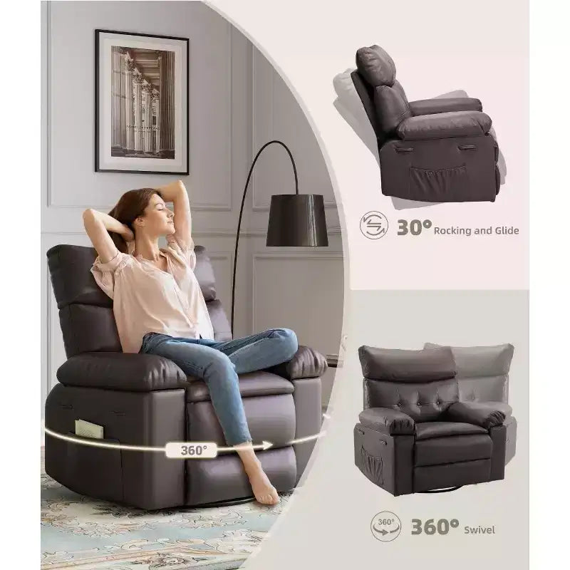 Oversized Recliner Chair with Heat & Massage, Rocking Manual Recliner with Remote for Adults, Living Room/Bedroom/Nursery, Creamy