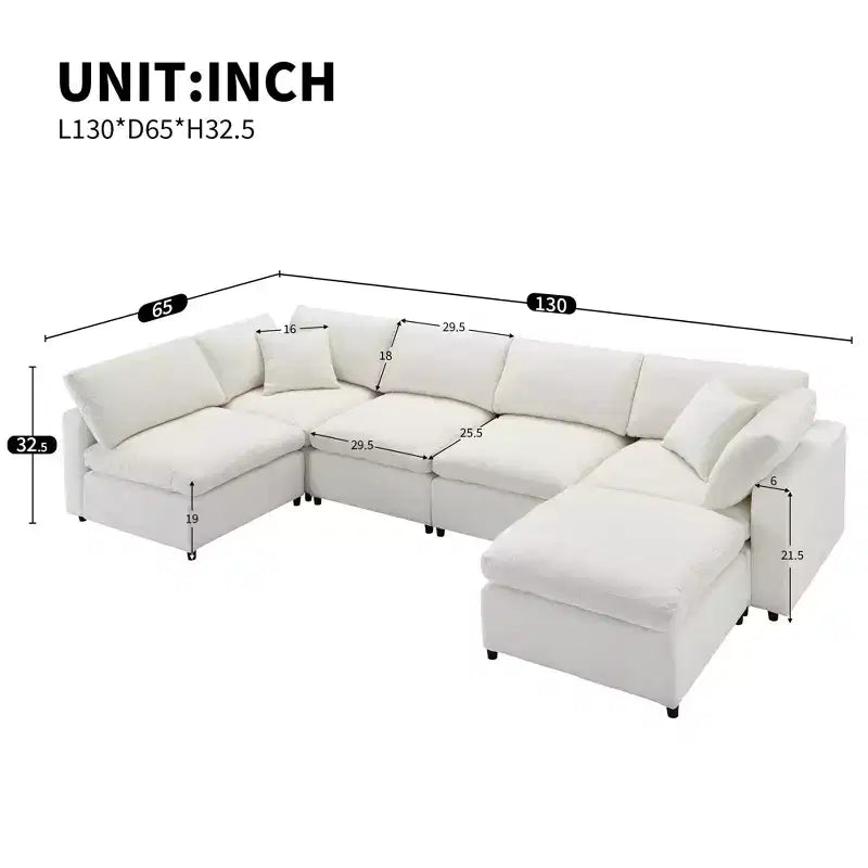 Polibi 6-Piece Modular Chenille Cloud Sofa Bed with Ottoman